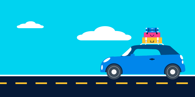 Illustration of a car with luggage on top